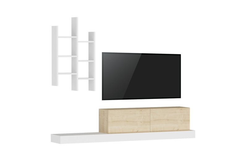 Έπιπλο τηλεόρασης Rumba pakoworld σε λευκή-oak απόχρωση 180x30x31εκ