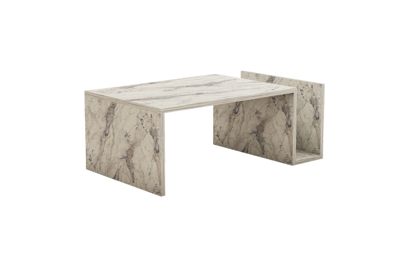 Τραπέζι σαλονιού Poko pakoworld σε λευκή-γκρι όψη μαρμάρου 86.8x50x32,4εκ