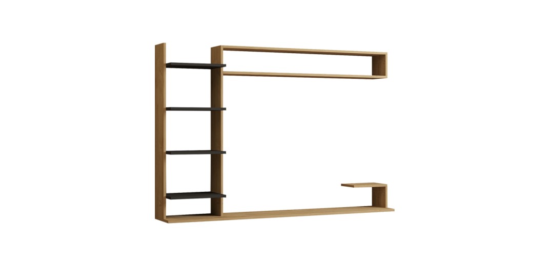 Σύνθετο σαλονιού επιτοίχιο Dilan pakoworld σε oak-ανθρακί απόχρωση 180x29,60x121,80εκ