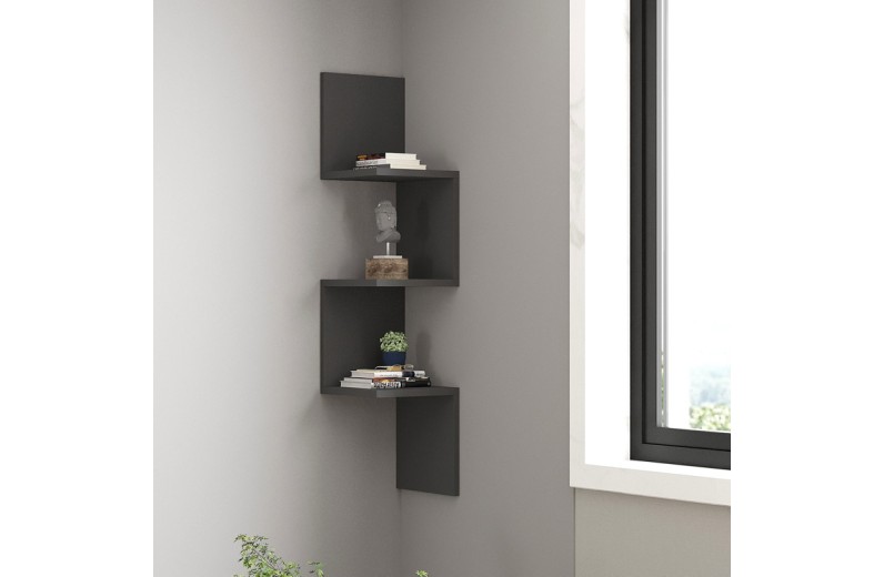 Ραφιέρα γωνιακή τοίχου Insta pakoworld σε ανθρακί απόχρωση 25x25x105,5εκ