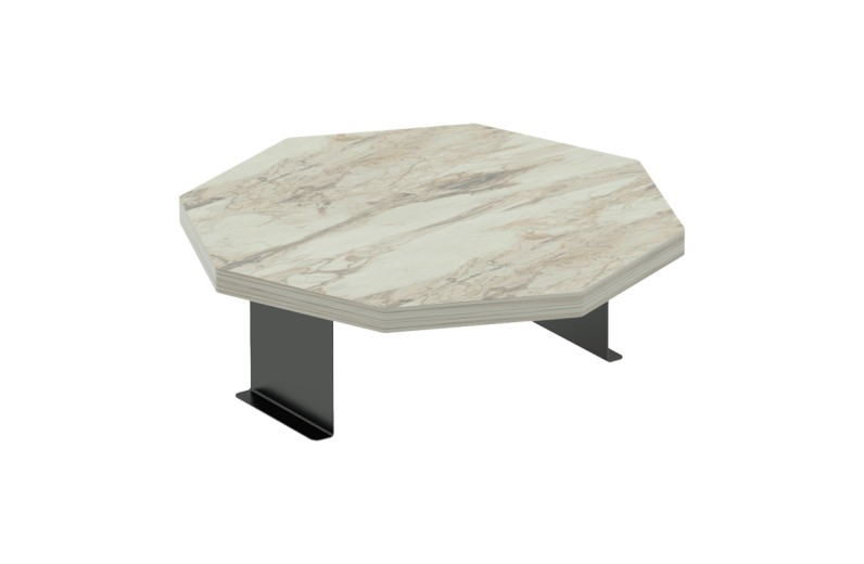 Βοηθητικό τραπεζάκι Linea pakoworld σε γκρι όψη μαρμάρου με μαύρα μεταλλικά πόδια Φ34x10εκ