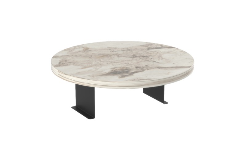 Βοηθητικό τραπεζάκι Linea pakoworld σε γκρι όψη μαρμάρου με μαύρα μεταλλικά πόδια Φ35,5x5εκ