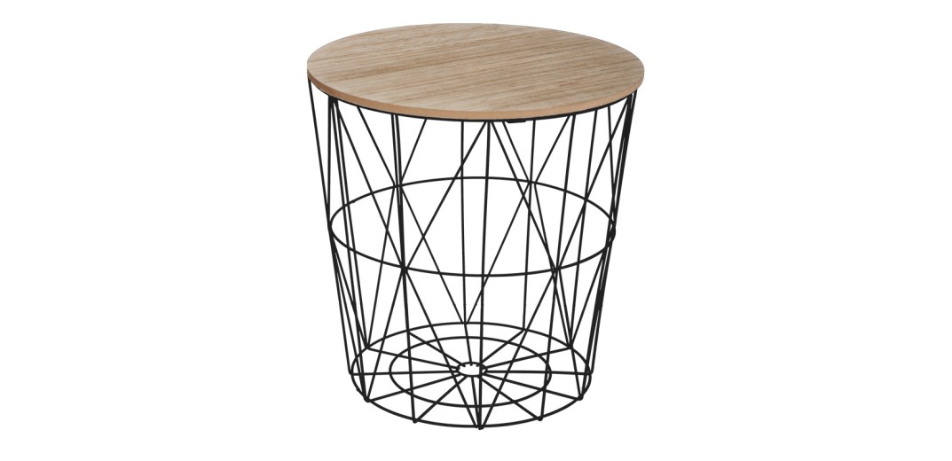 Βοηθητικό τραπέζι Kumi pakoworld mdf επιφάνεια oak και μέταλλο σε μαύρη απόχρωση Φ40x41εκ