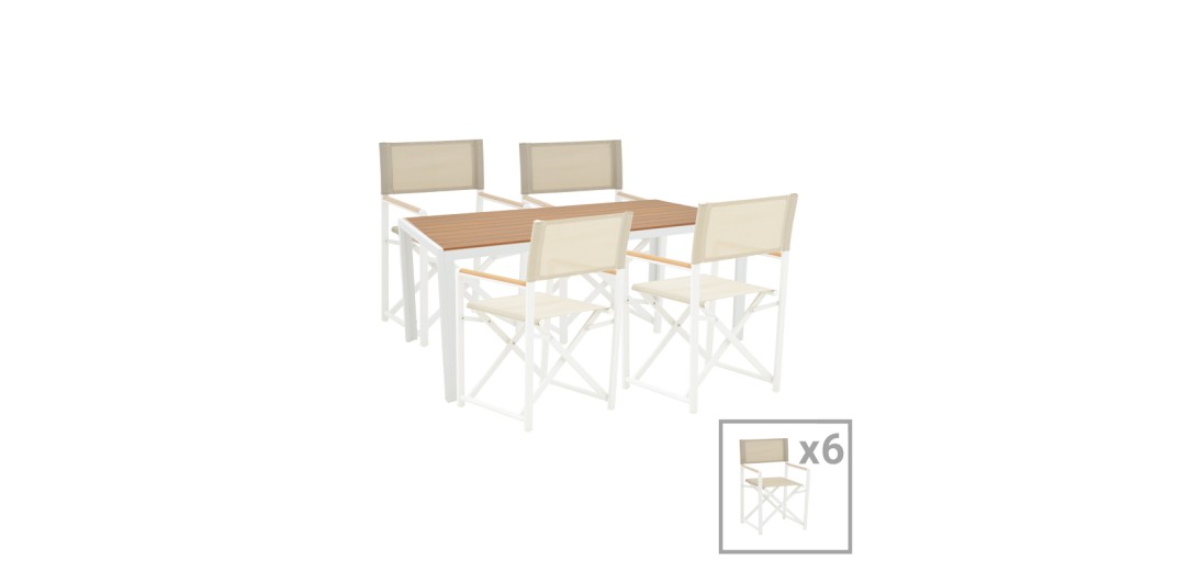 Τραπεζαρία Mabu-Nares σετ 7τεμ pakoworld λευκό αλουμίνιο και plywood σε φυσικό χρώμα 180x90x72.5εκ