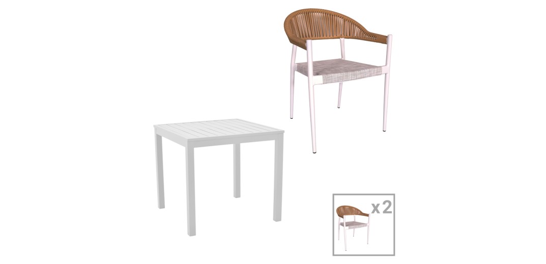 Τραπεζαρία Kliton - Elation σετ 3τεμ pakoworld αλουμίνιο σε λευκή απόχρωση 80x80x74εκ