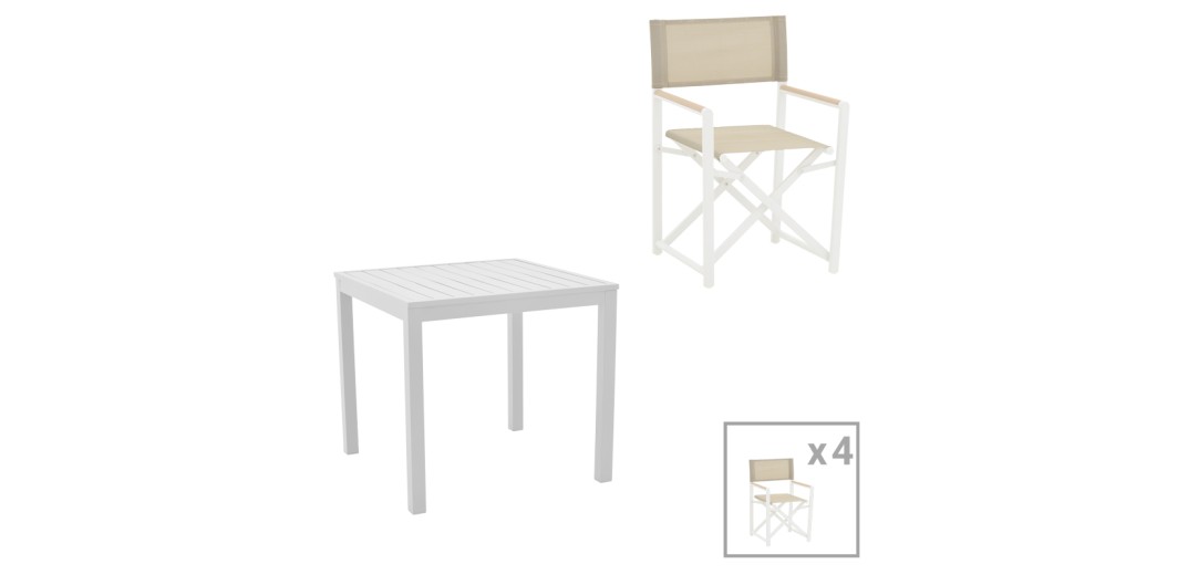 Τραπεζαρία Kliton - Mabu σετ 5τεμ pakoworld αλουμίνιο σε λευκή απόχρωση 80x80x74εκ