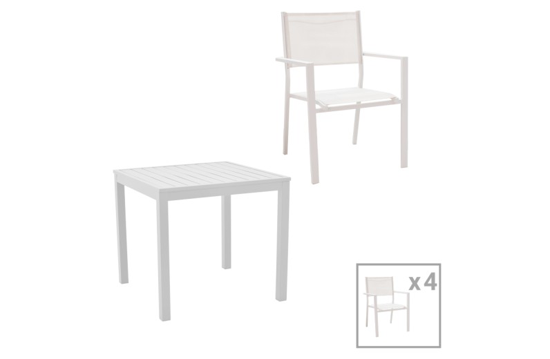 Τραπεζαρία Zacreta-Kliton σετ 5τεμ pakoworld αλουμίνιο σε λευκή απόχρωση 80x80x74εκ