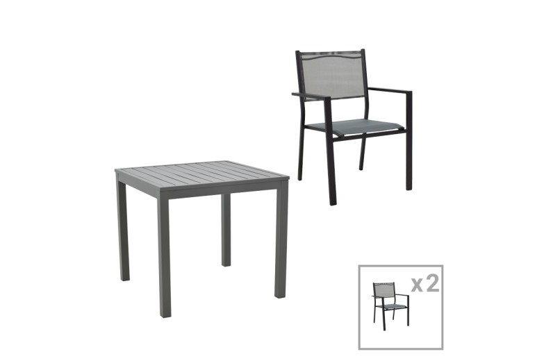 Τραπεζαρία Moly - Kliton σετ 3τεμ pakoworld ανθρακί και μαύρο αλουμίνιο-textilene σε ανθρακί απόχρωση 80x80x74εκ