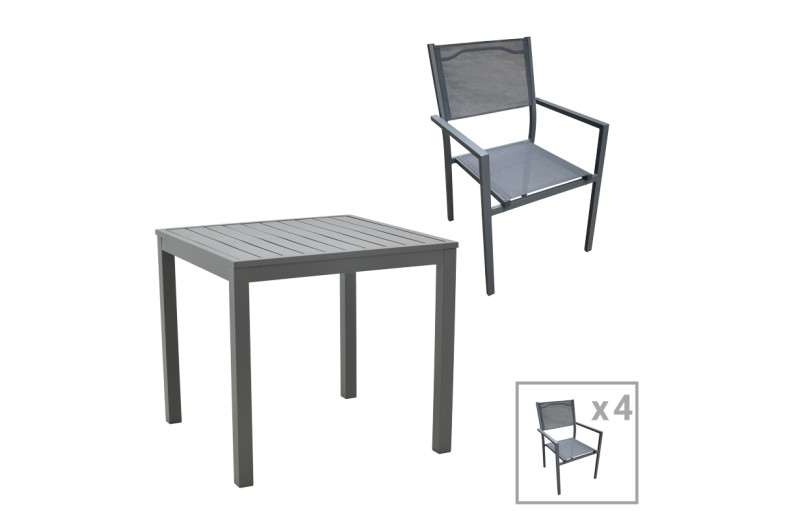 Τραπεζαρία Moly - Kliton Ι σετ 5τεμ pakoworld ανθρακί αλουμίνιο και textilene σε ανθρακί απόχρωση 80x80x74εκ