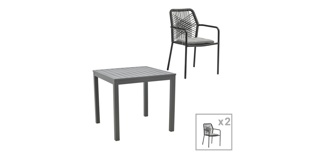 Τραπεζαρία Kliton-Kherson σετ 3τεμ pakoworld αλουμίνιο σε ανθρακί απόχρωση 80x80x74εκ