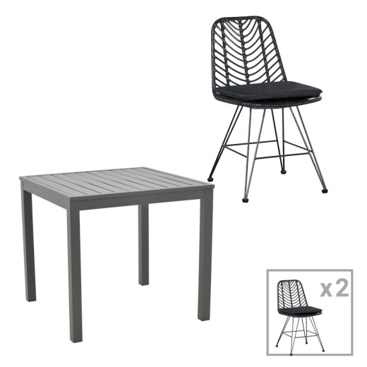 Τραπεζαρία Kliton-Naoki σετ 3τεμ pakoworld ανθρακί αλουμίνιο και μέταλλο σε μαύρη απόχρωση 80x80x74εκ