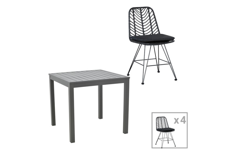 Τραπεζαρία Kliton-Naoki σετ 5τεμ pakoworld ανθρακί αλουμίνιο και μέταλλο σε μαύρη απόχρωση 80x80x74εκ