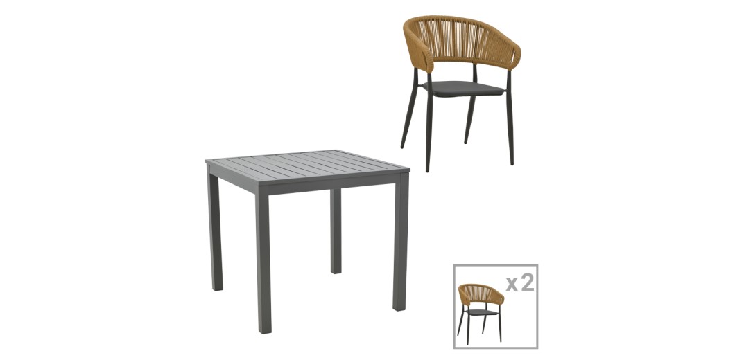 Τραπεζαρία Kliton-Raven σετ 3τεμ pakoworld  αλουμίνιο σε ανθρακί απόχρωση 80x80x74εκ