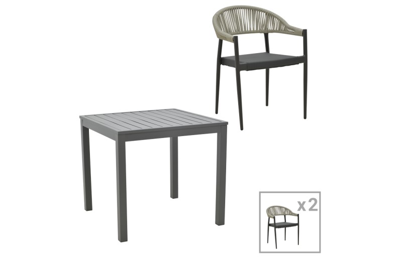 Τραπεζαρία Kliton- Elation σετ 3τεμ pakoworld  αλουμίνιο σε ανθρακί απόχρωση 80x80x74εκ