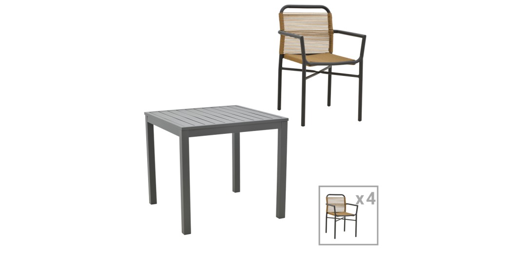 Τραπεζαρία Kliton-Clutch σετ 5τεμ pakoworld  αλουμίνιο σε ανθρακί απόχρωση 80x80x74εκ