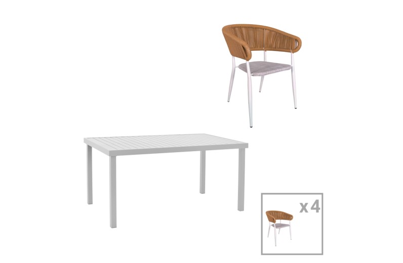 Τραπεζαρία Kliton-Raven σετ 5τεμ pakoworld αλουμίνιο σε λευκή απόχρωση 150x80x74εκ