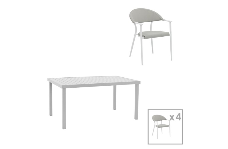 Τραπεζαρία Kliton-Norture σετ 5τεμ pakoworld αλουμίνιο σε λευκή απόχρωση 150x80x74εκ