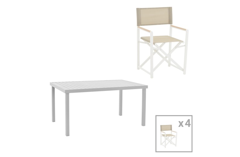 Τραπεζαρία Kliton-Mabu σετ 5τεμ pakoworld αλουμίνιο σε λευκή απόχρωση 150x80x74εκ