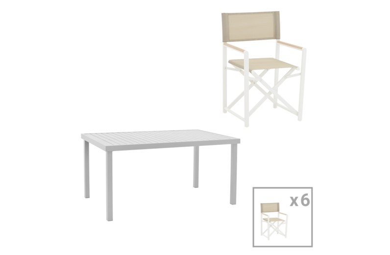 Τραπεζαρία Kliton-Mabu σετ 7τεμ pakoworld αλουμίνιο σε λευκή απόχρωση 150x80x74εκ