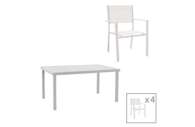 Τραπεζαρία Zacreta-Kliton σετ 5τεμ pakoworld αλουμίνιο σε λευκή απόχρωση 150x80x74εκ