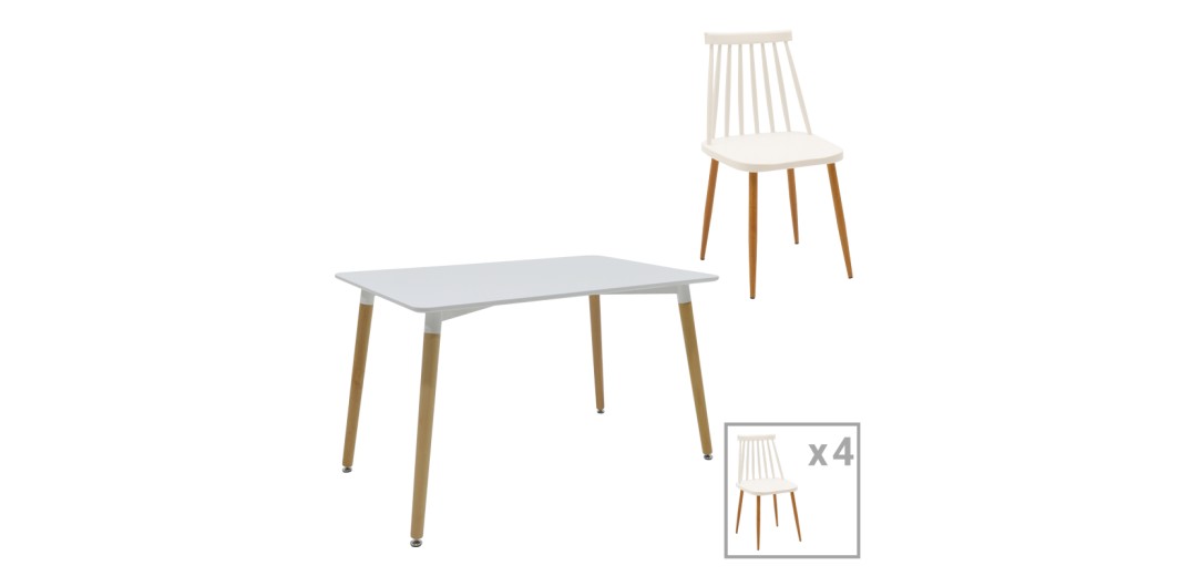 Τραπεζαρία Aurora-Natali pakoworld σετ 5τεμ pp-mdf σε λευκό-φυσική απόχρωση 120x80x76εκ