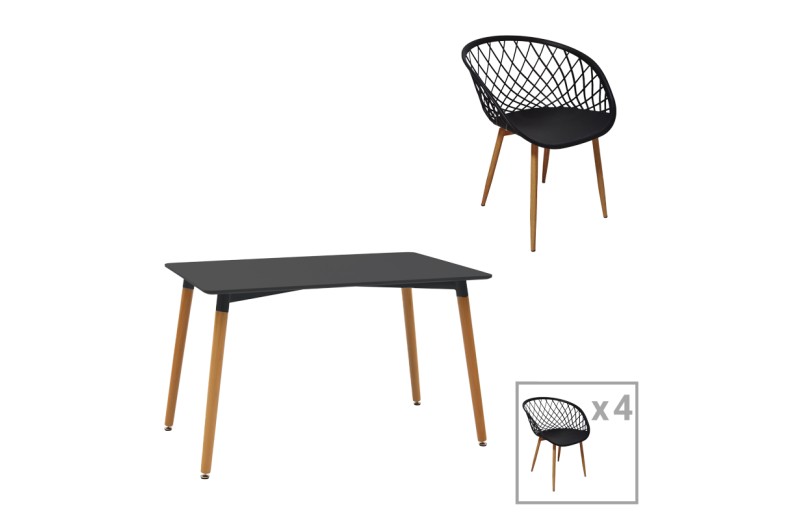 Τραπεζαρία Ezra-Natali pakoworld σετ 5τεμ pp-mdf σε μαύρη-φυσική απόχρωση 120x80x76εκ