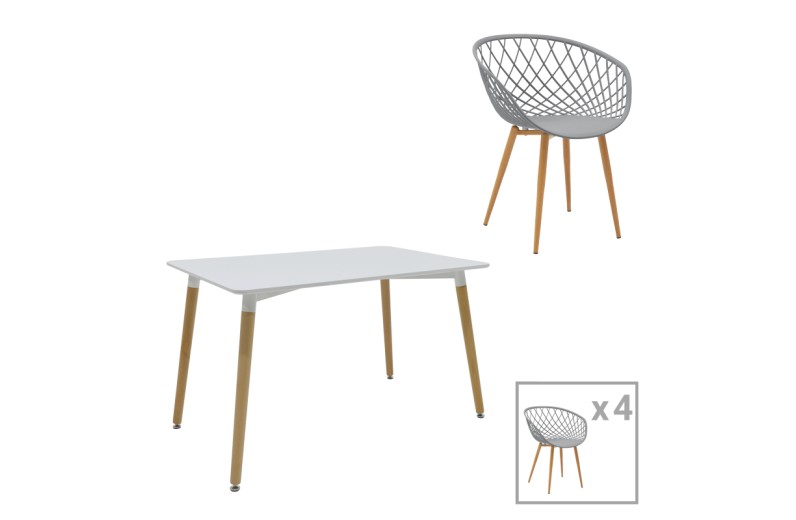 Τραπεζαρία Ezra-Natali pakoworld σετ 5τεμ pp-mdf σε γκρι-λευκή απόχρωση με φυσικό πόδι 120x80x76εκ