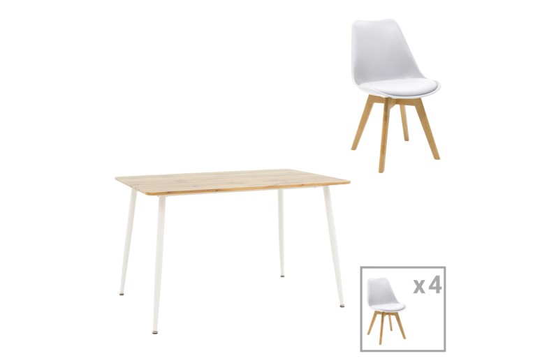 Τραπεζαρία Gaston-Cuba pakoworld σετ 5τεμ pp-mdf σε λευκή-sonoma απόχρωση120x80x75εκ