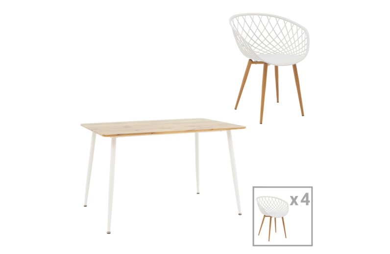 Τραπεζαρία Ezra-Cuba pakoworld σετ 5τεμ pp-mdf σε λευκή-sonoma απόχρωση120x80x75εκ