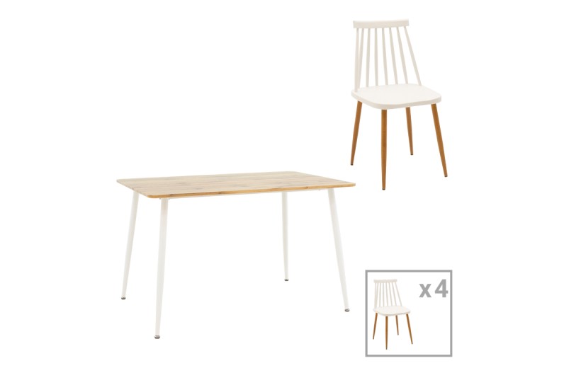 Τραπεζαρία Aurora-Cuba pakoworld σετ 5τεμ pp-mdf σε λευκή-sonoma απόχρωση120x80x75εκ