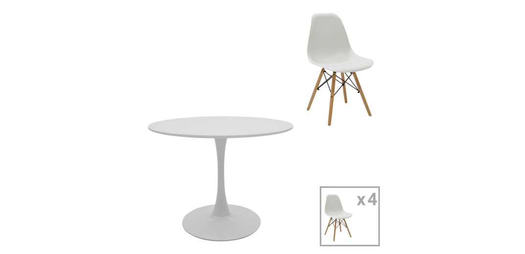 Τραπεζαρία Julita-Balou pakoworld σετ 5τεμ pp-mdf λευκo Φ100x73εκ