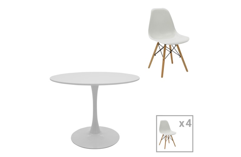 Τραπεζαρία Julita-Balou pakoworld σετ 5τεμ pp-mdf λευκo Φ100x73εκ