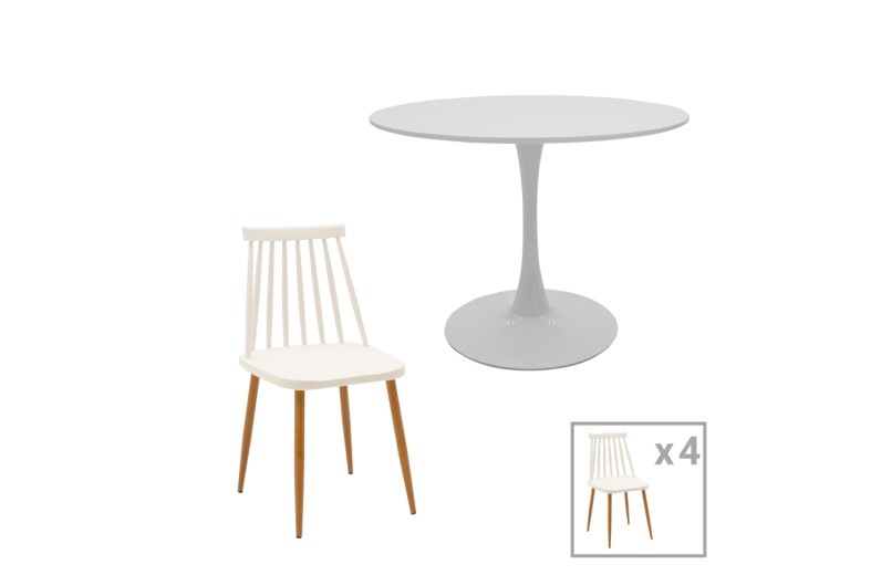 Τραπεζαρία Aurora-Balou pakoworld σετ 5τεμ pp-mdf λευκό Φ100x73εκ