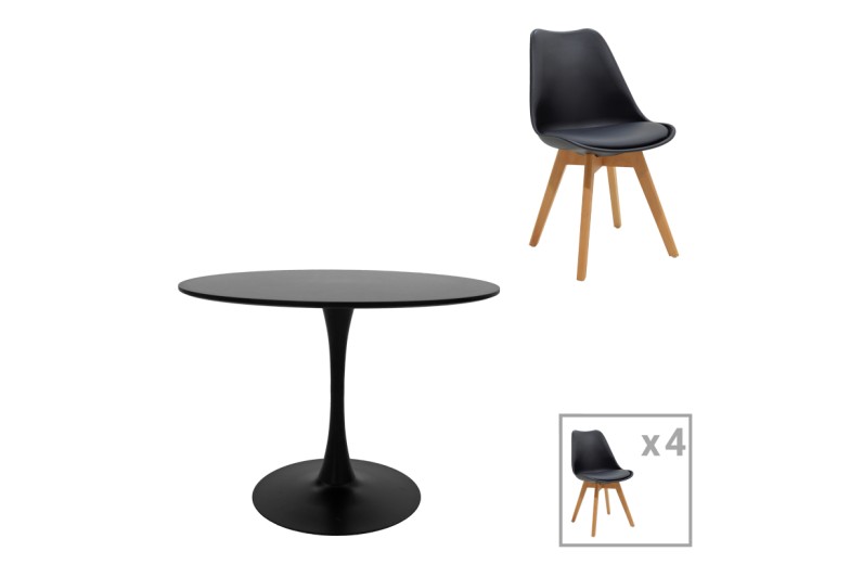 Τραπεζαρία Gaston-Balou pakoworld σετ 5τεμ pp-mdf σε μαύρη-φυσικό απόχρωση Φ100x73εκ