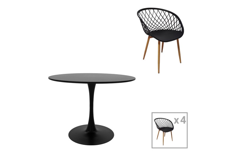 Τραπεζαρία Ezra-Balou pakoworld σετ 5τεμ pp-mdf σε μαύρη-φυσικό απόχρωση Φ100x73εκ