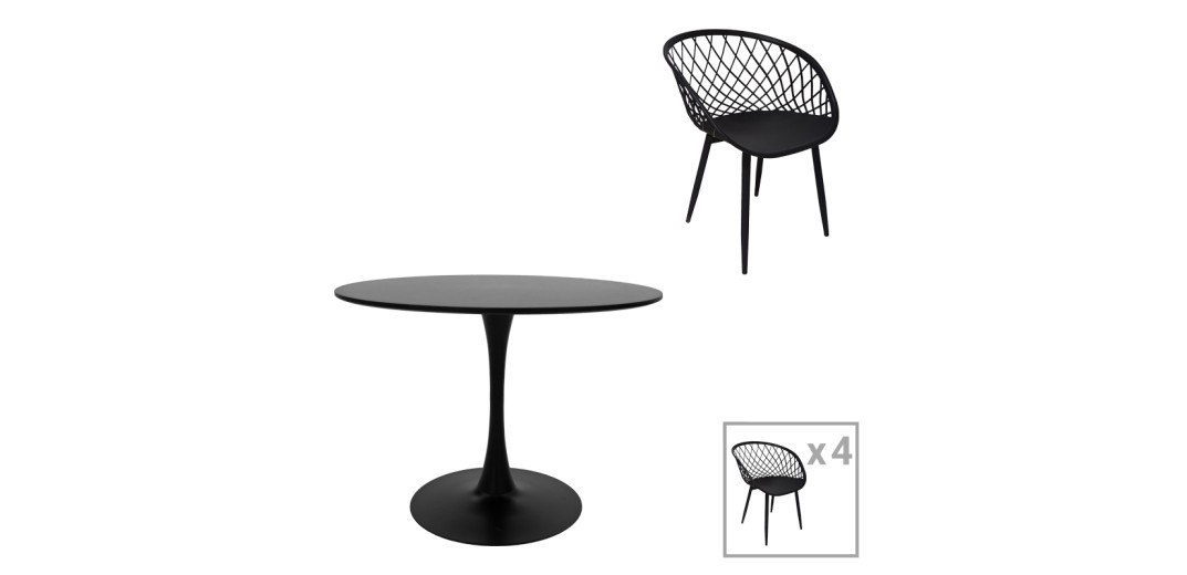 Τραπεζαρία Ezra-Balou pakoworld σετ 5τεμ pp-mdf σε μαύρη απόχρωση Φ100x73εκ