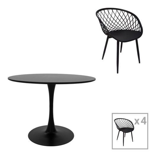 Τραπεζαρία Ezra-Balou pakoworld σετ 5τεμ pp-mdf σε μαύρη απόχρωση Φ100x73εκ