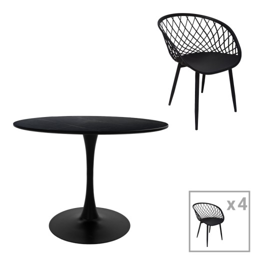 Τραπεζαρία Ezra-Balou pakoworld σετ 5τεμ pp-mdf σε μαύρη απόχρωση Φ120x73εκ