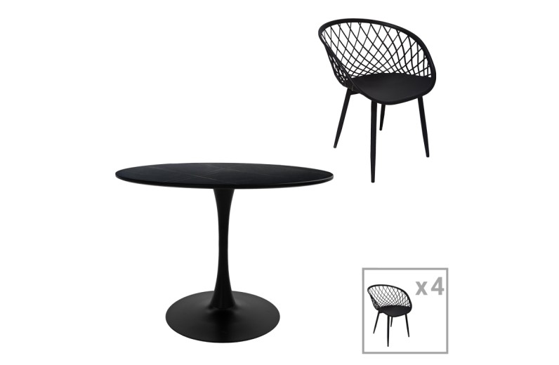 Τραπεζαρία Ezra-Balou pakoworld σετ 5τεμ pp-mdf σε μαύρη απόχρωση Φ120x73εκ