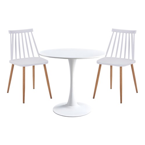 Τραπεζαρία Elijah-Aurora I pakoworld σετ 3τεμ pp σε λευκή απόχρωση με φυσικό πόδι Φ60x74εκ