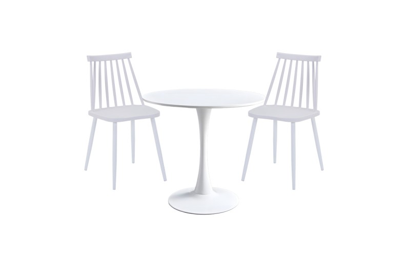 Τραπεζαρία Elijah-Aurora I pakoworld σετ 3τεμ pp σε λευκή απόχρωση Φ60x74εκ