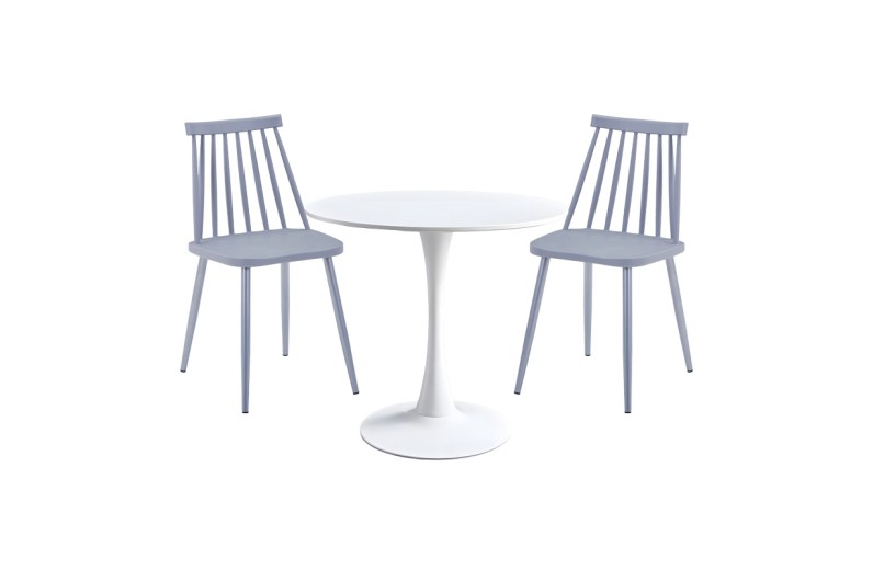 Τραπεζαρία Elijah-Aurora I pakoworld σετ 3τεμ pp σε λευκή-γκρι απόχρωση Φ60x74εκ