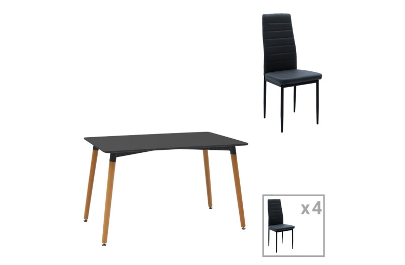 Τραπεζαρία Natali-Parker pakoworld σετ 5τεμ mdf σε μαύρη-φυσική απόχρωση 120x80x76cm