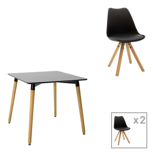 Τραπεζαρία Natali-Caron pakoworld σετ 3τεμ mdf σε μαύρη-φυσική απόχρωση 80x80x76εκ