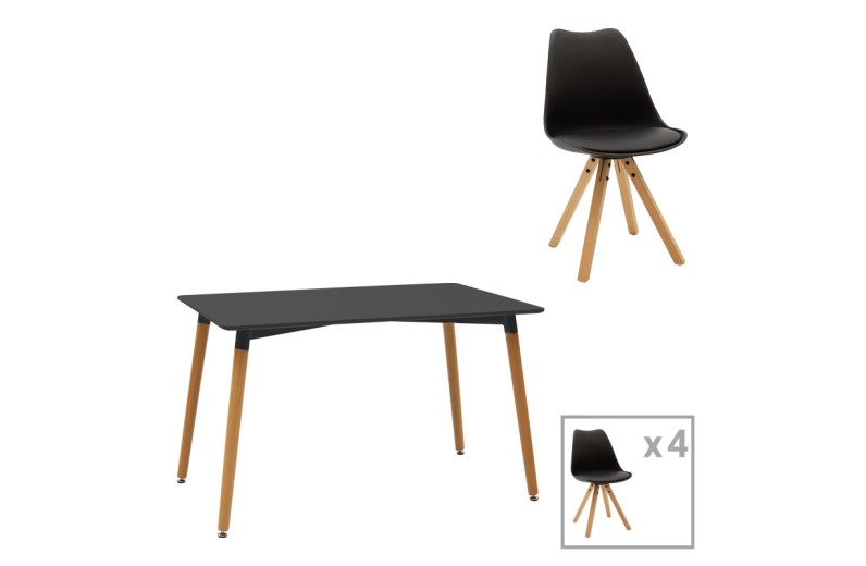 Τραπεζαρία Natali-Caron pakoworld σετ 5τεμ mdf σε μαύρη-φυσική απόχρωση 120x80x76εκ