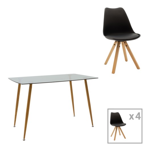 Τραπεζαρία Chloe-Caron pakoworld σετ 5τεμ σε ανθρακί-μαύρη απόχρωση 120x70x75εκ