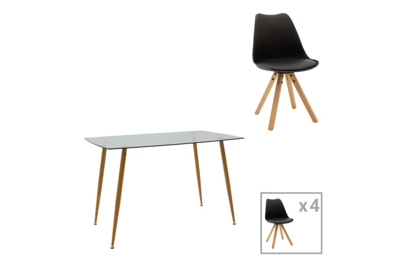 Τραπεζαρία Chloe-Caron pakoworld σετ 5τεμ σε ανθρακί-μαύρη απόχρωση 120x70x75εκ