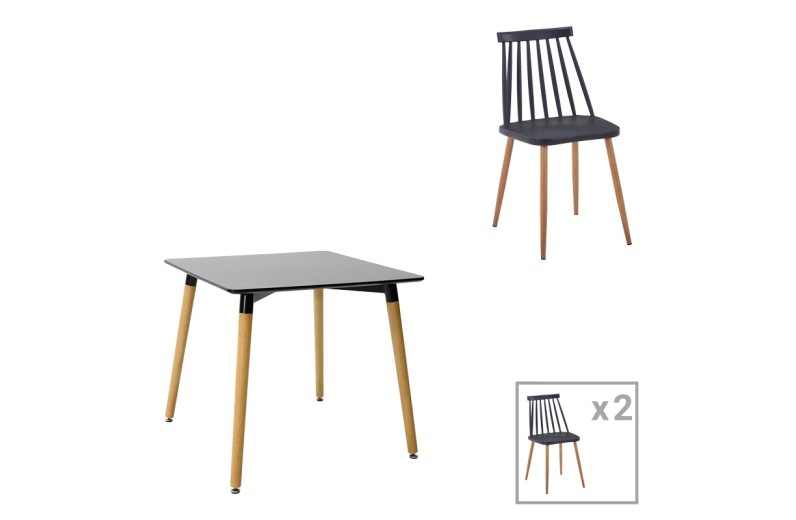 Τραπεζαρία Natali-Aurora I pakoworld σετ 3τεμ σε μαύρη-φυσική απόχρωση 80x80x76εκ