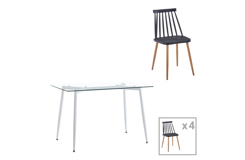 Τραπεζαρία Quana-Aurora I pakoworld σετ 5τεμ σε μαύρη-φυσική απόχρωση 120x70x75εκ