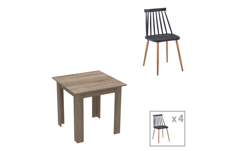 Τραπεζαρία Chloe-Aurora I pakoworld σετ 5τεμ γυάλινο 8χιλ ανθρακί - πόδι φυσικό-μαυρη απόχρωση 120x70x75εκ